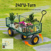 Steel Garden Cart, 2-in-1 1400 lbs Heavy Duty Utility Wagon, with Removable Mesh Sides to Convert into Flatbed, 240 U-Turn 13" Pneumatic Tires Garden Wagon for Farm Yard Lawn Garden Camping