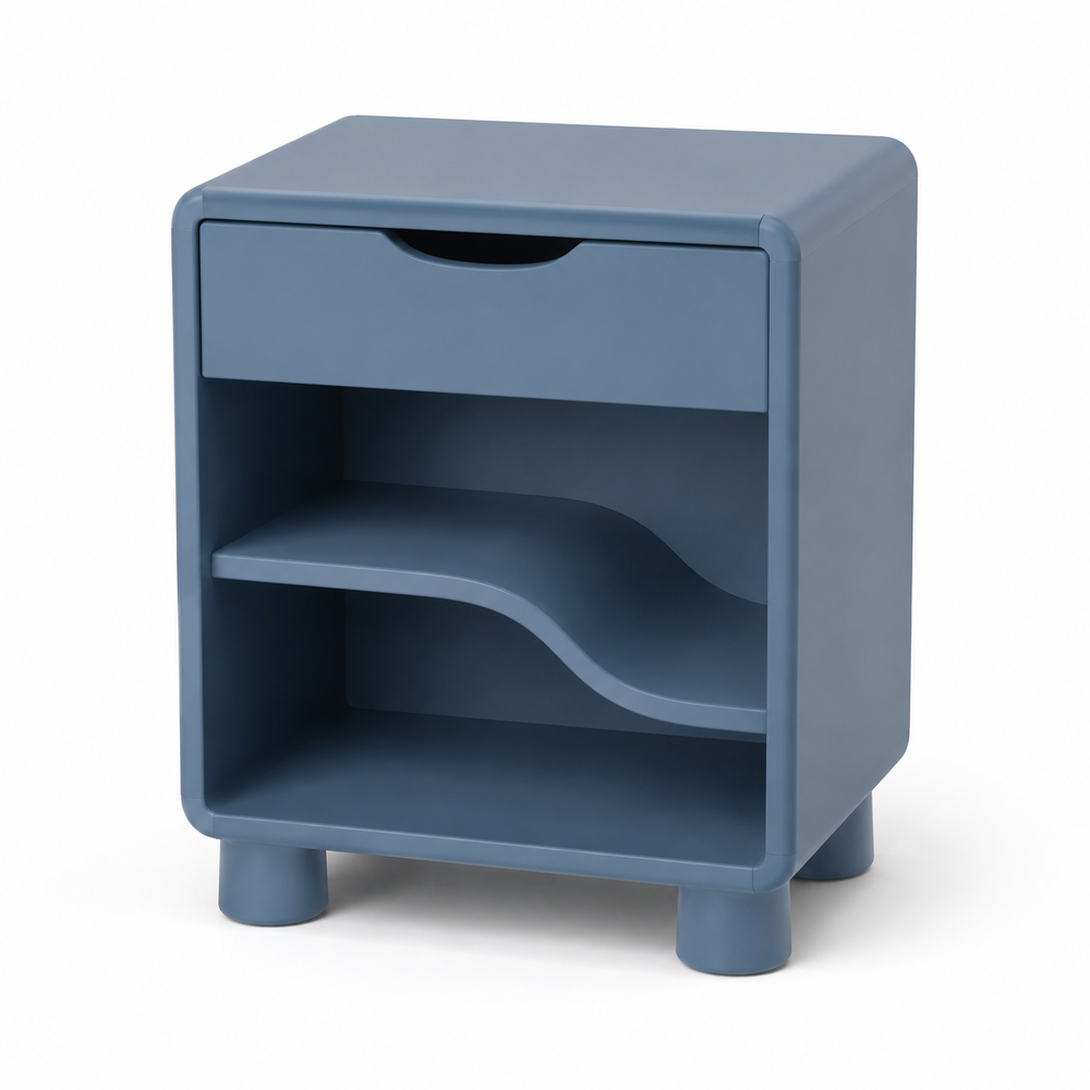 Wave-Shelf Nightstand - Dusty Blue