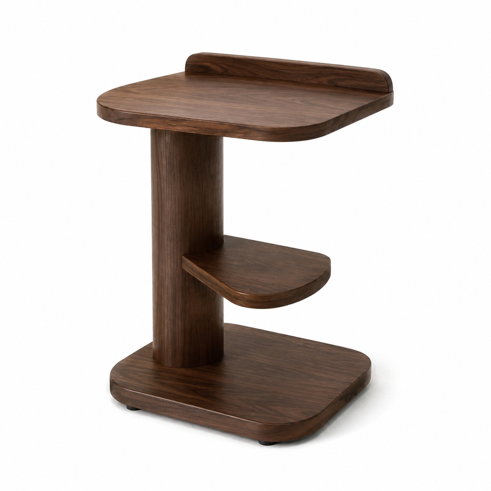 Pivot-Ledge Compact Side Table - Walnut Brown