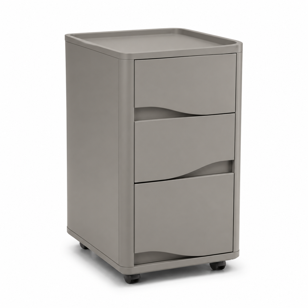 Ripple-Front Rolling Cabinet - Warm Gray