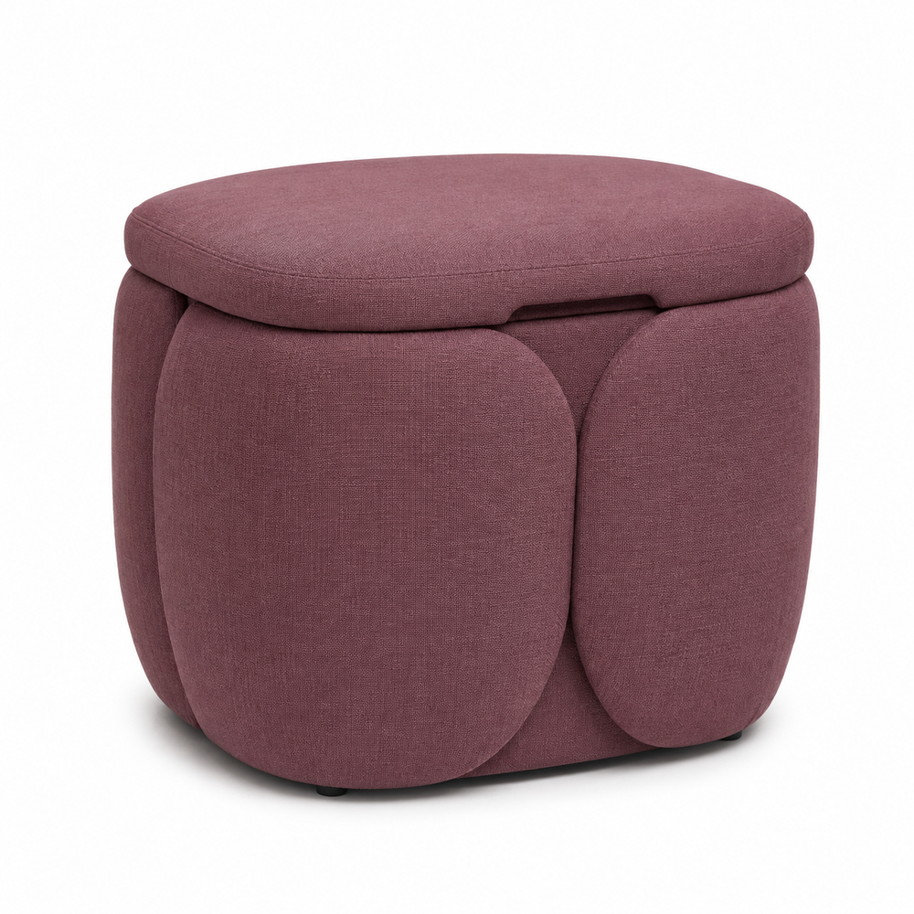 Petal-Panel Storage Ottoman - Deep Mauve