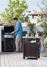 Unity Portable Outdoor Table and Storage Cabinet with Hooks for Grill Accessories-Stainless Steel Top for Patio Kitchen Island or Bar Cart, Espresso Brown