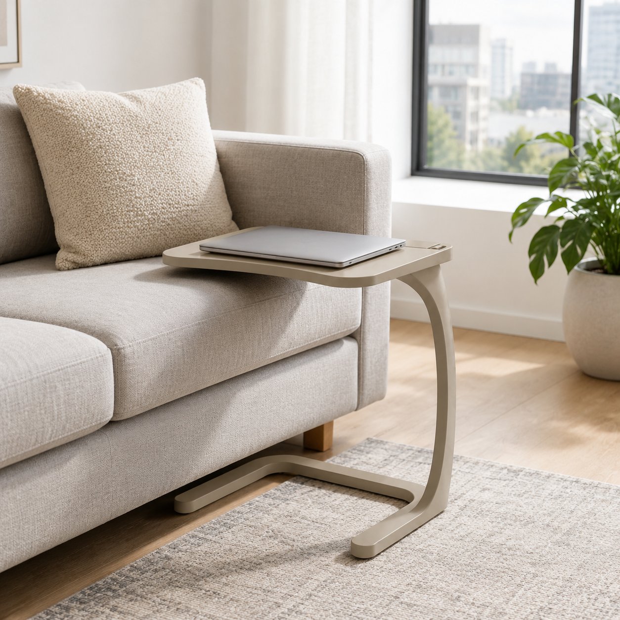 Arc-Base C-Shaped Laptop Table - Sand Beige