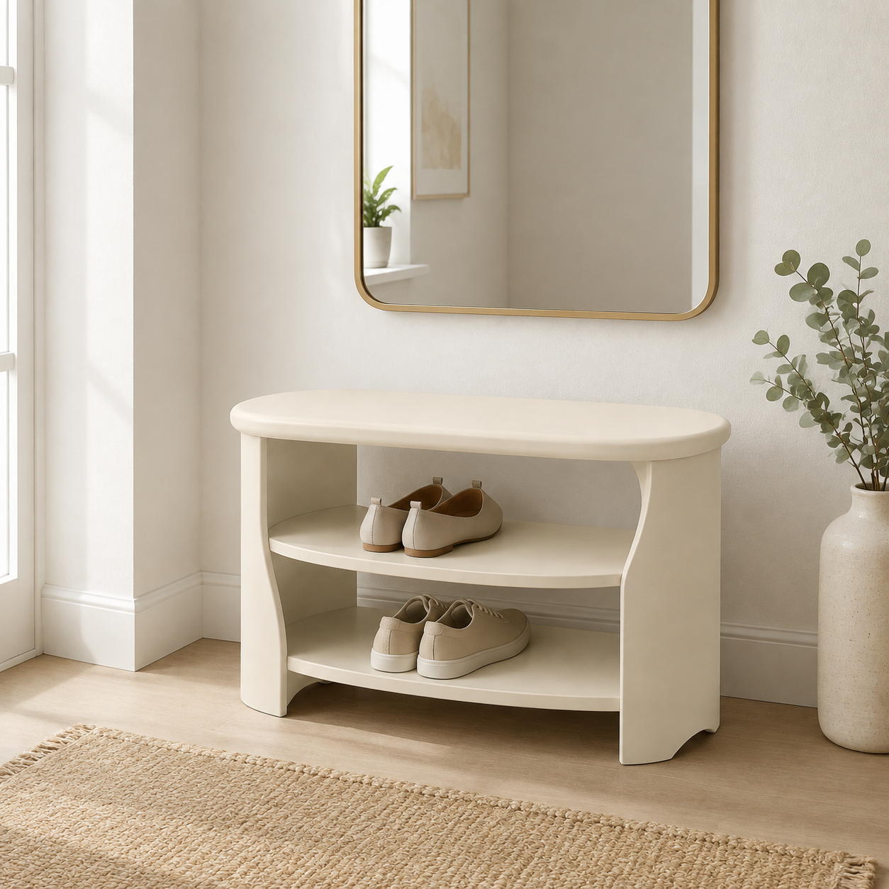 Crescent Two-Tier Shoe Bench - Soft Cream