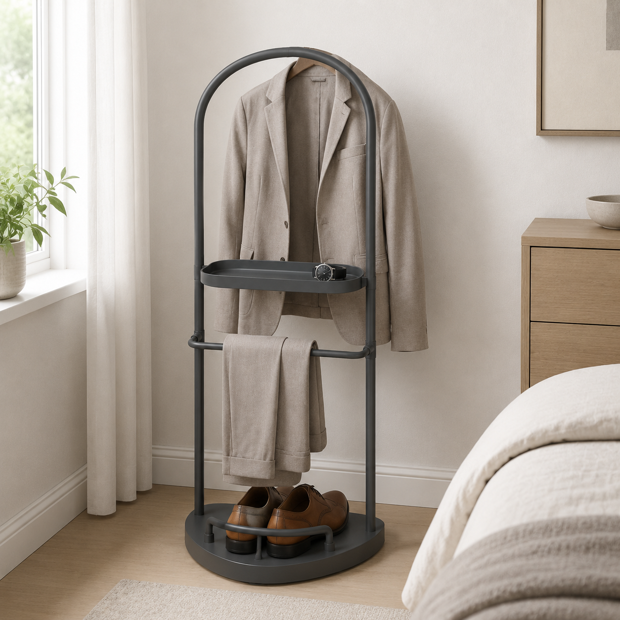 Halo Bedroom Valet Stand - Charcoal
