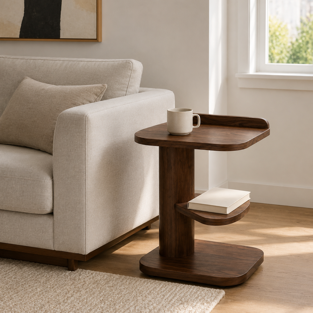 Pivot-Ledge Compact Side Table - Walnut Brown