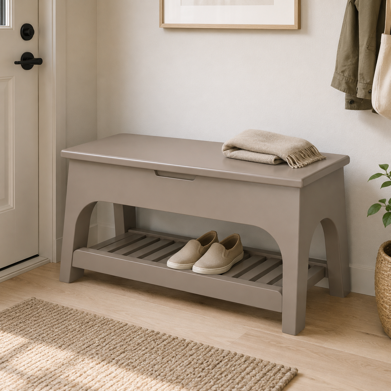 Lift-Ledge Entryway Storage Bench - Warm Taupe