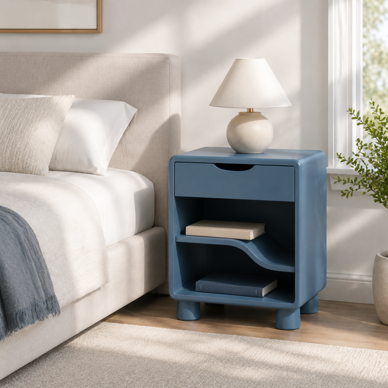 Wave-Shelf Nightstand - Dusty Blue