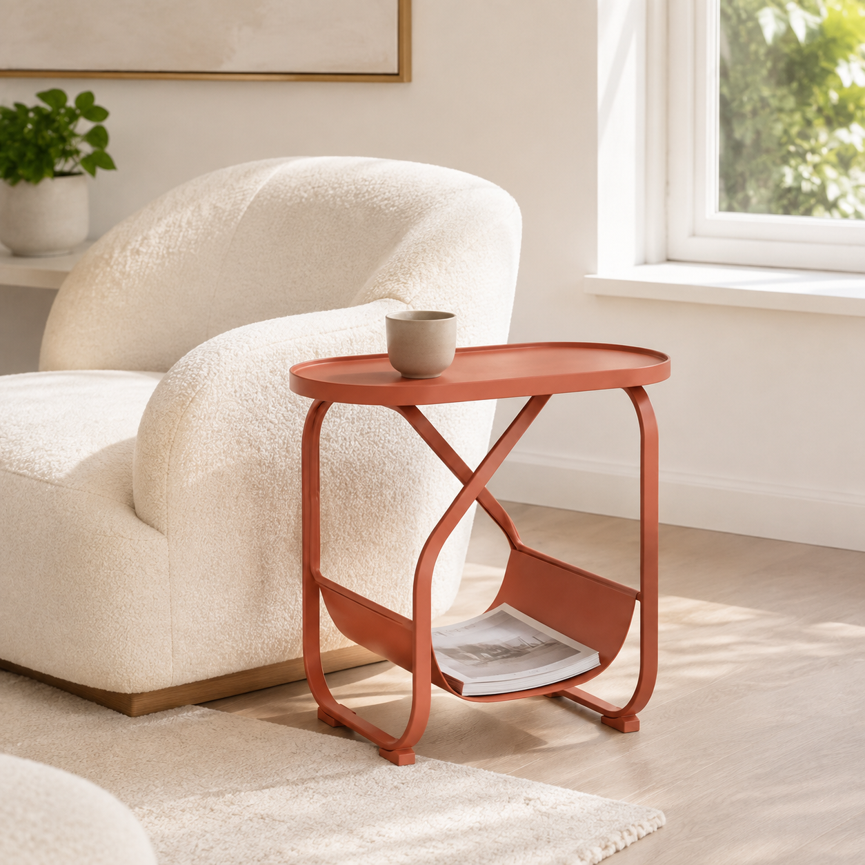 Loop-Rack Magazine Side Table - Terracotta