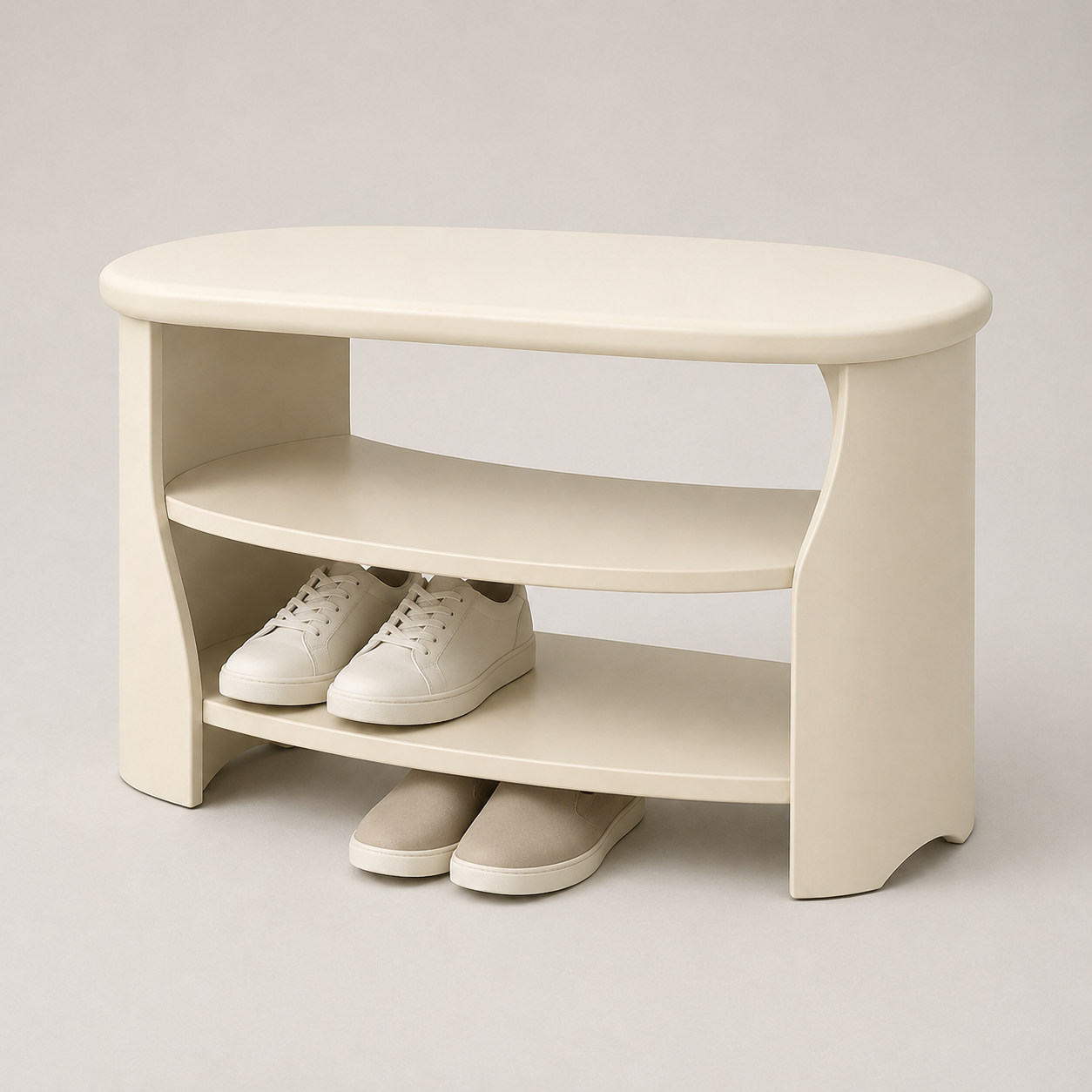 Crescent Two-Tier Shoe Bench - Soft Cream