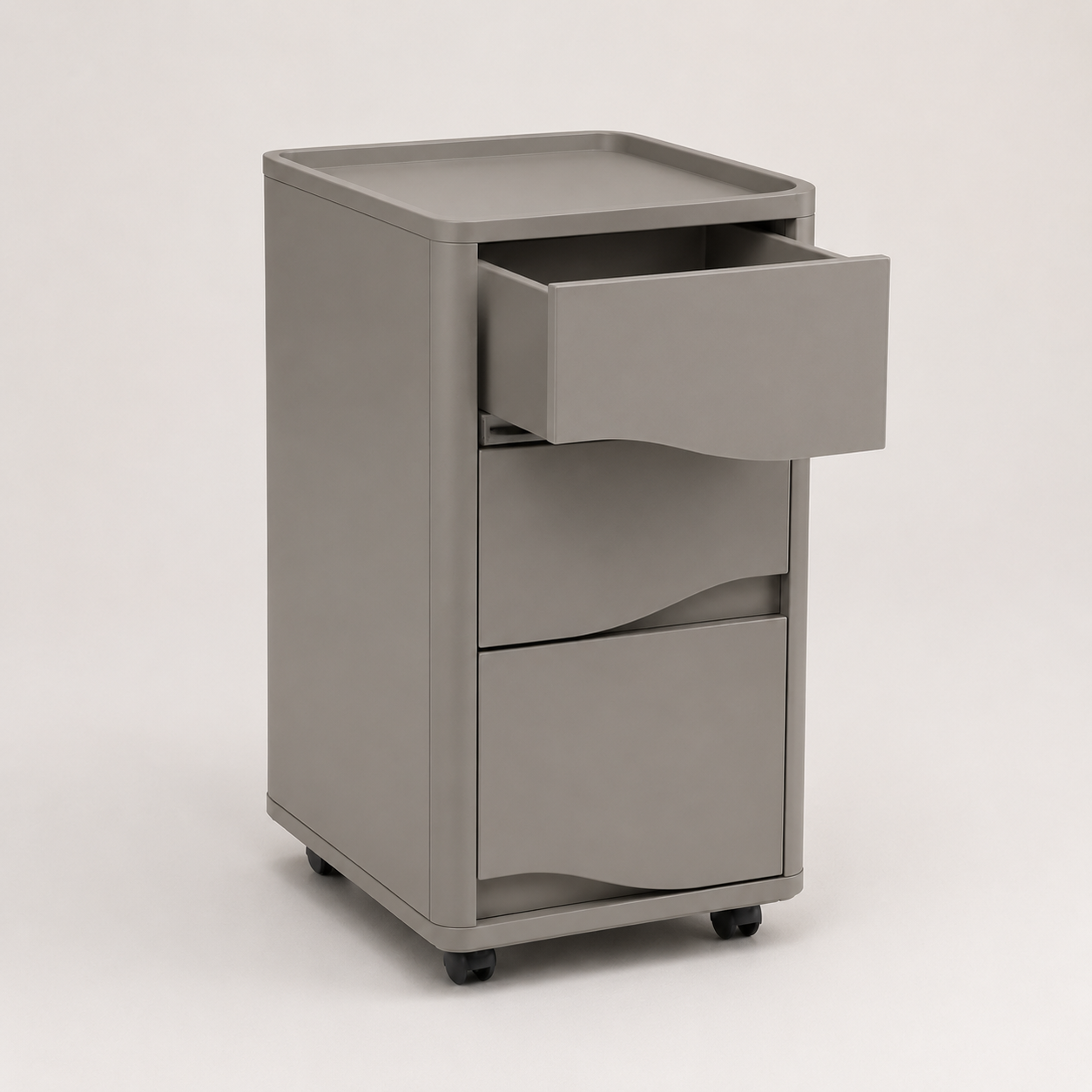 Ripple-Front Rolling Cabinet - Warm Gray