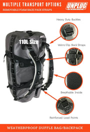 UNPLUG Ultimate Adventure Bag -1680D Heavy Duty Waterproof Travel Duffel Bags for Camping, Motorcycle Dry Bag, Waterproof Bags for Boating, Waterproof Duffle Backpack,Tactical Duffle Bag
