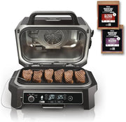 7-in-1 Grill & Smoker with Thermometer, Air Fryer, BBQ, Bake, Roast, Broil - Portable Electric Outdoor Grill, Grey