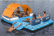 Tropical Breeze 6 Person Inflatable Party Island Large Relaxing Water Float with Detachable Sunshade and Cooler Bag