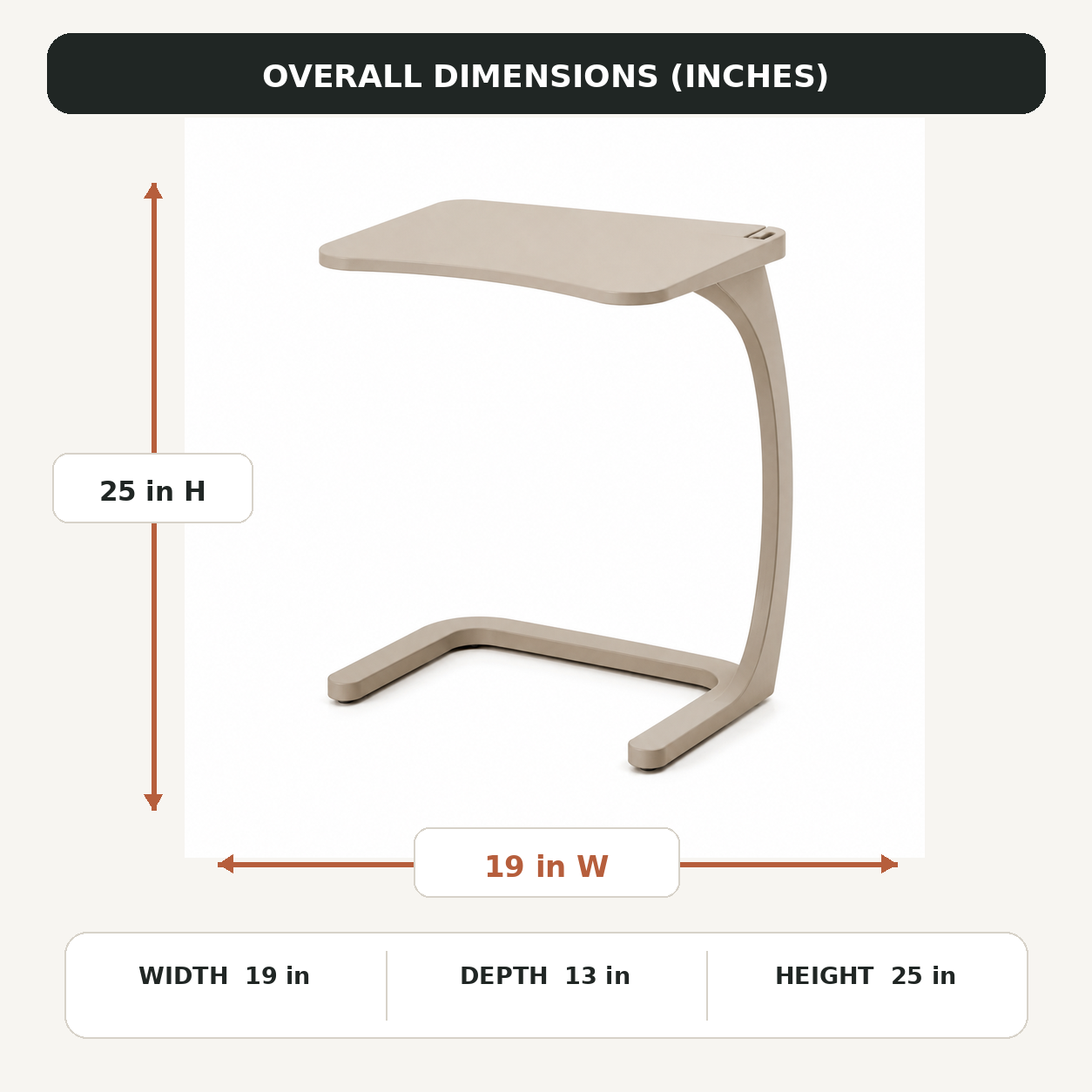 Arc-Base C-Shaped Laptop Table - Sand Beige