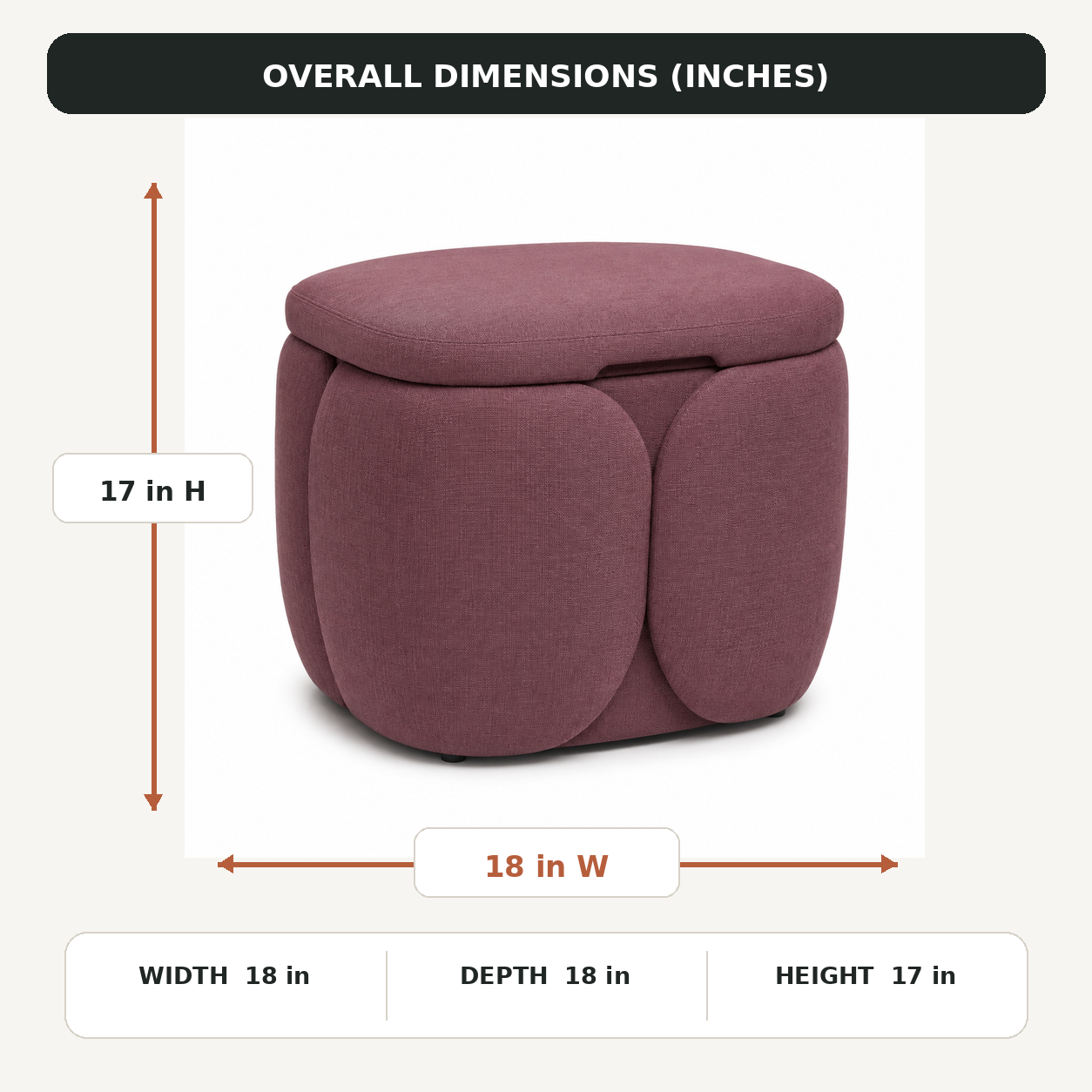 Petal-Panel Storage Ottoman - Deep Mauve