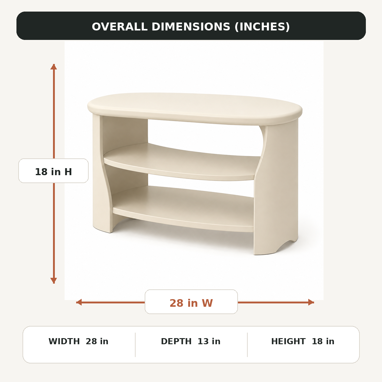 Crescent Two-Tier Shoe Bench - Soft Cream