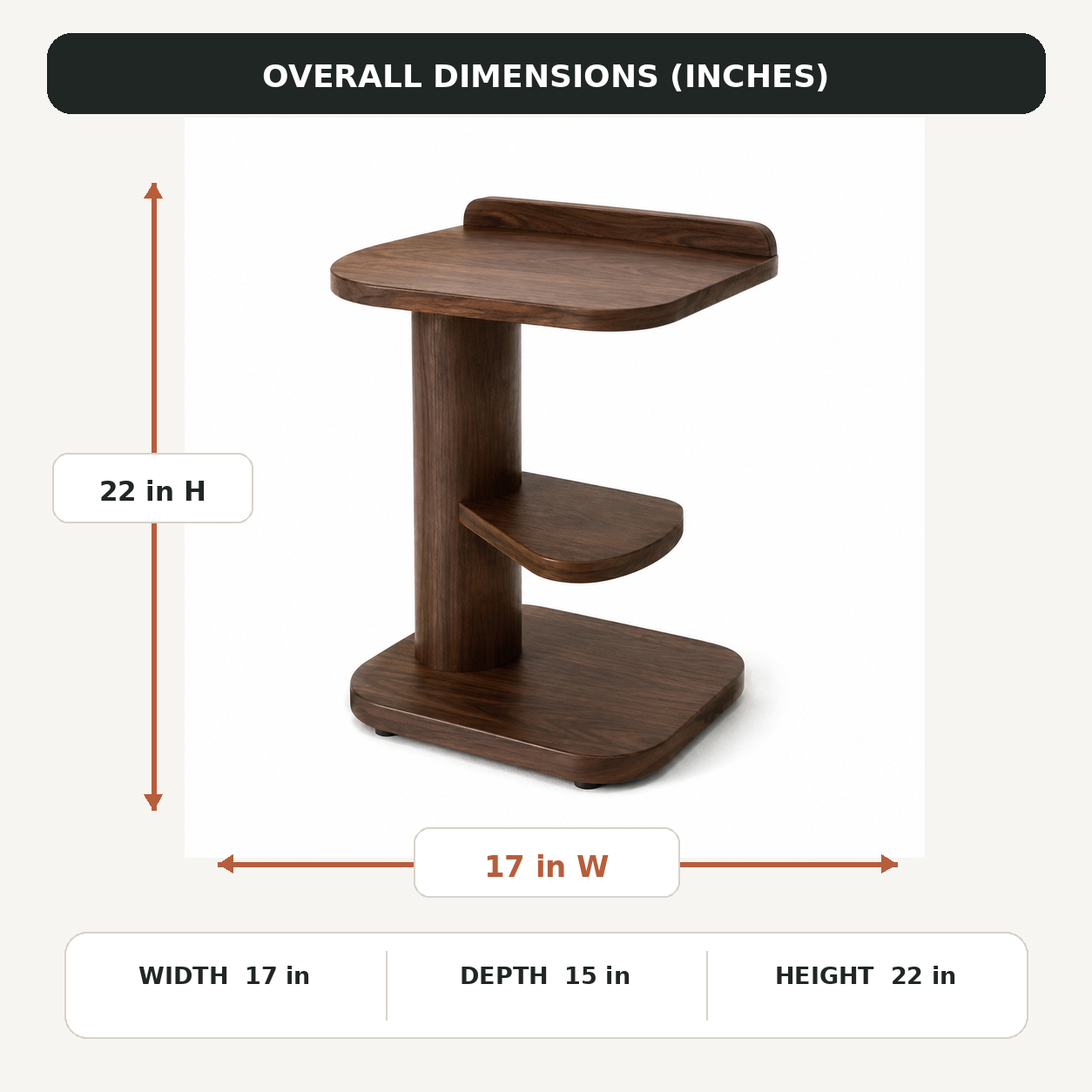 Pivot-Ledge Compact Side Table - Walnut Brown