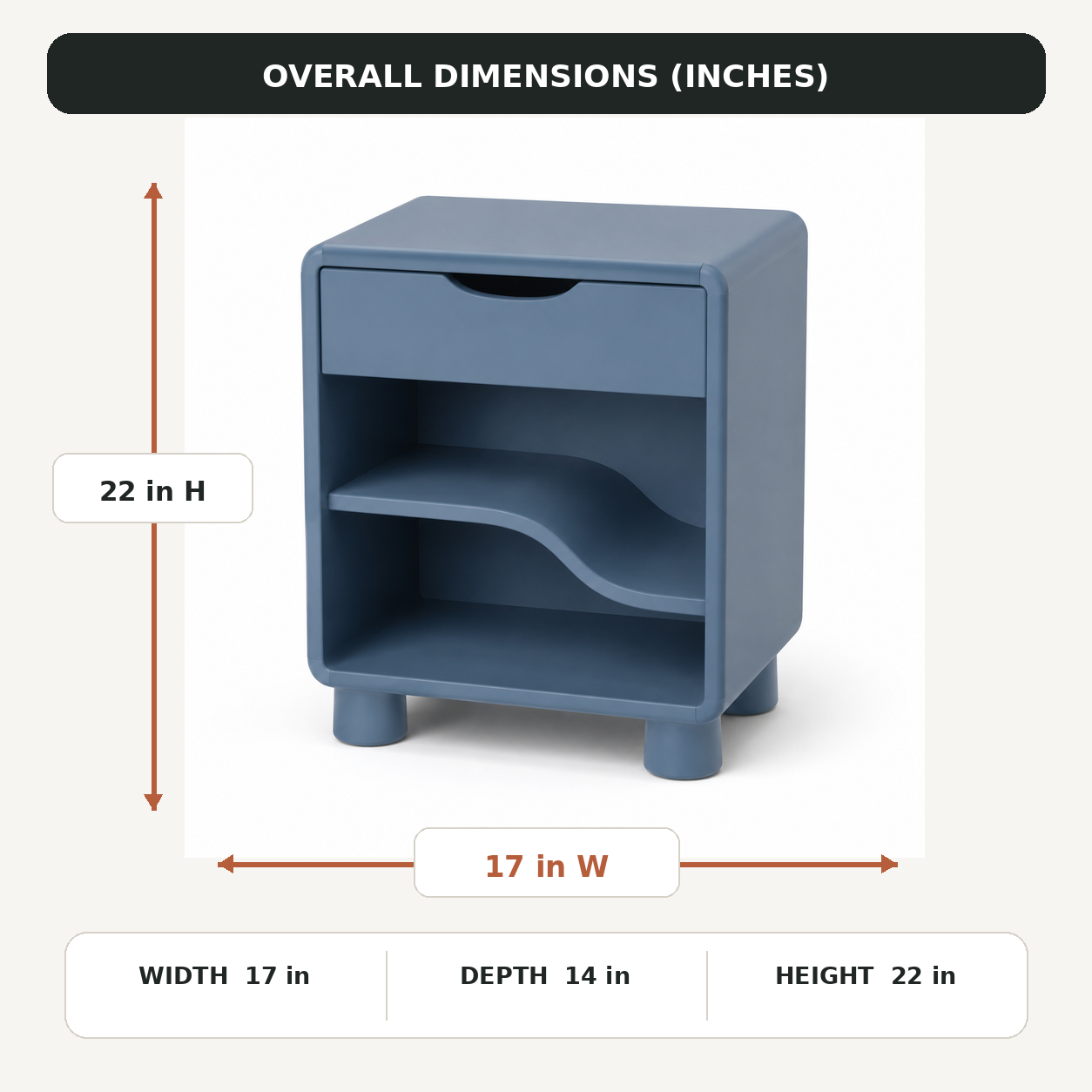 Wave-Shelf Nightstand - Dusty Blue