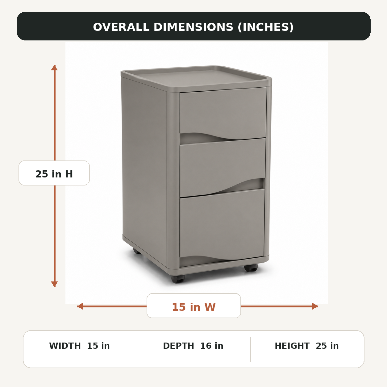 Ripple-Front Rolling Cabinet - Warm Gray