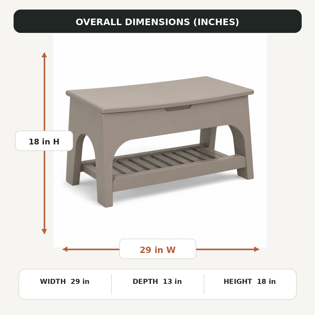 Lift-Ledge Entryway Storage Bench - Warm Taupe