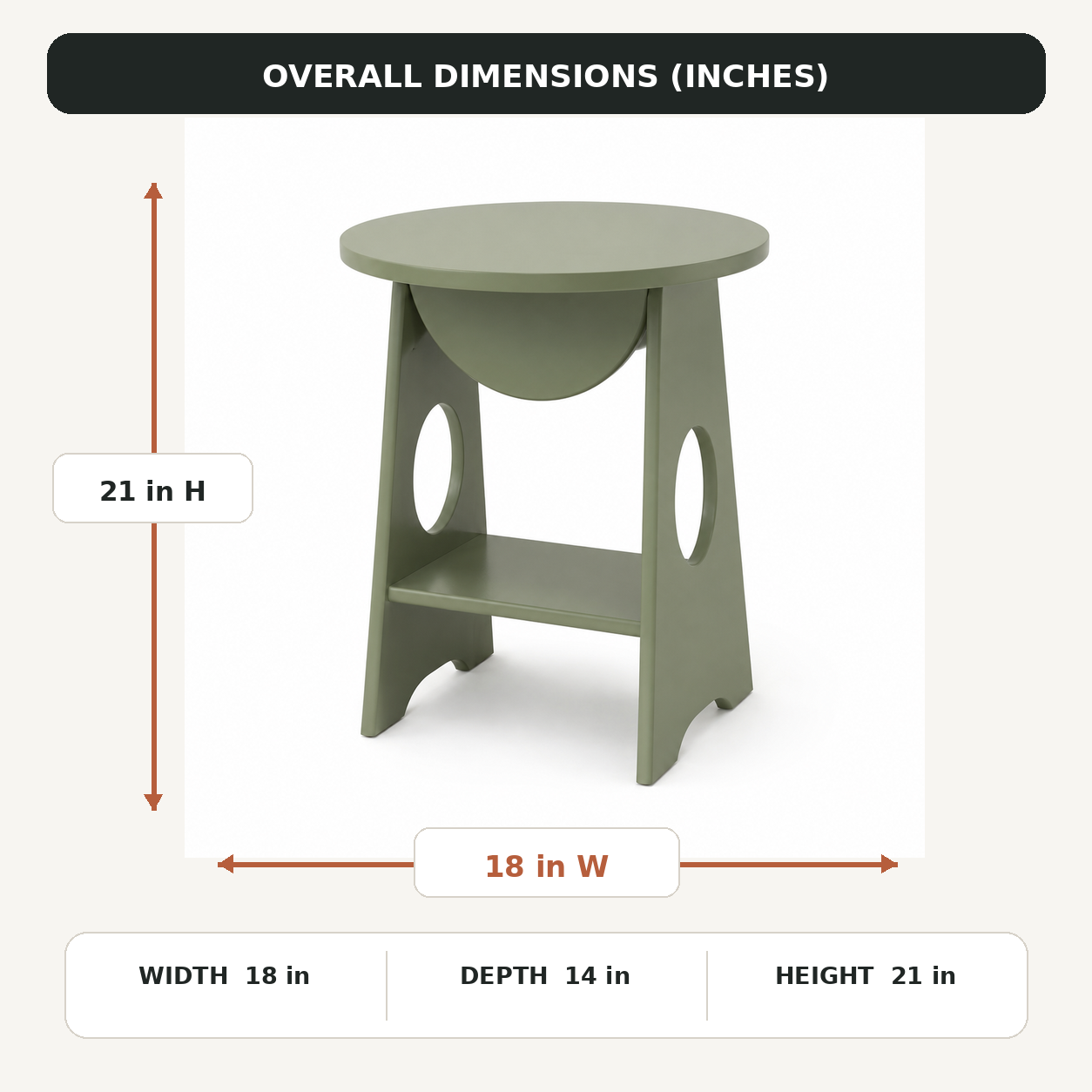 Half-Moon Flip Accent Table - Muted Sage