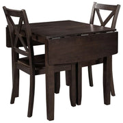 3-Piece Wood Drop Leaf Breakfast Nook Dining Table Set with 2 X-back Chairs for Small Places