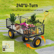 Steel Garden Cart, 2-in-1 1400 lbs Heavy Duty Utility Wagon, with Removable Mesh Sides to Convert into Flatbed, 240 U-Turn 13" Pneumatic Tires Garden Wagon for Farm Yard Lawn Garden Camping