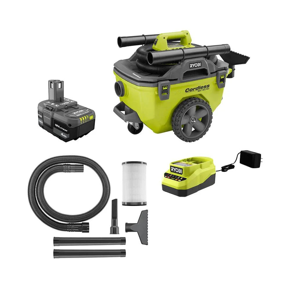 ONE+ 18V Cordless 6 Gal. Wet/Dry Vacuum Kit with 4.0 Ah Battery, Charger and Vacuum Accessories P770KN