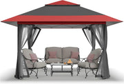 CROWN SHADES 13x13 Pop Up Gazebo, Canopy Tent, Gazebos on Clearance - Outdoor Gazebo for Backyard & Patio Furniture - Carpa Pop Up Tent with Wheeled STO-N-Go Cover Bag (Beige & Coffee)