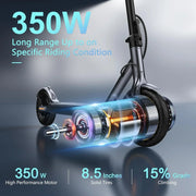 Electric Scooter, 350W/500W Powerful Motor, 8.5"/10" Solid Tires, 19/22Mph, 28/21/12 Miles Range,Dual Braking