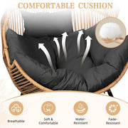 Walsunny Egg Chairs Outdoor Patio Wicker Oversized Egg Shell Lounger Lawn Chair with Cushion for Indoor Outside Porch Balcony Backyard, Original Wood Color Rattan Beige Cushion
