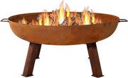 34-Inch Rustic Cast Iron Outdoor Raised Fire Pit Bowl with Handles - Oxidized Finish