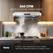 Powerful 30 Inch Under Cabinet Range Hood With Seamless Stainless Steel Body, Twin Turbo Motors, 3 Speed Touch Screen, Round Vent, Baffle Filters, LED Lights, Oil Collector