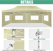 COBIZI 10x20 Heavy Duty Pop up Canopy Tent with 6 sidewalls Easy Up Commercial Outdoor Canopy Wedding Party Tents for Parties All Season Wind & Waterproof Gazebo with Roller Bag,Black(Frame Thickened)
