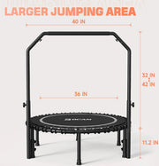 BCAN 450/550 LBS Foldable Mini Trampoline, 40"/48" Fitness Trampoline with Bungees, U Shape Adjustable Foam Handle, Stable & Quiet Exercise Rebounder for Adults Indoor/Outdoor Workout