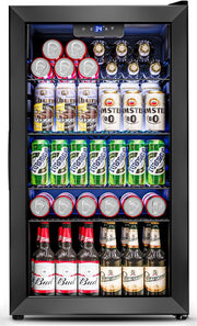 Beverage Refrigerator Cooler - 126 Can Mini Fridge Glass Door for Drinks Soda Beer Wine - Small Refrigerator for Office Bedroom Home Bar, 4 Adjustable Shelves, 3.2 Cu.Ft, Silver