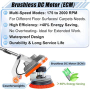 Commercial Floor Scrubber Machine with Brushes and Pads, Heavy Duty Floor Buffer Polisher and Cleaner- Deep Cleaning Tile and Grout, Hardwood Floors and Carpets without Getting on Hands and Knees
