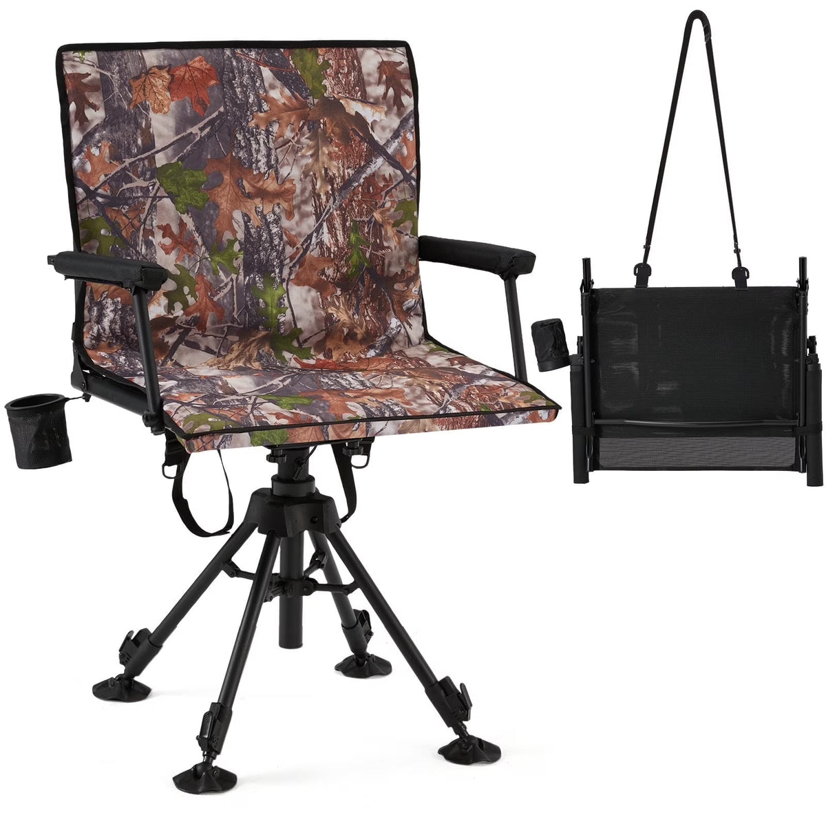 Danrelax 360 Silent Camo Hunting Blind Chair, Armrests, Side Pouch, Telescopic Legs
