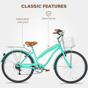 WEIZE Beach Cruiser Bike, 26 inch Commuter Bicycle for Adult Men and Women, 7-Speed/High-Carbon Steel/Front & Rear Fenders, Comfortable City Bikes with Rear Rack or Basket, Ergonomic Upright Design