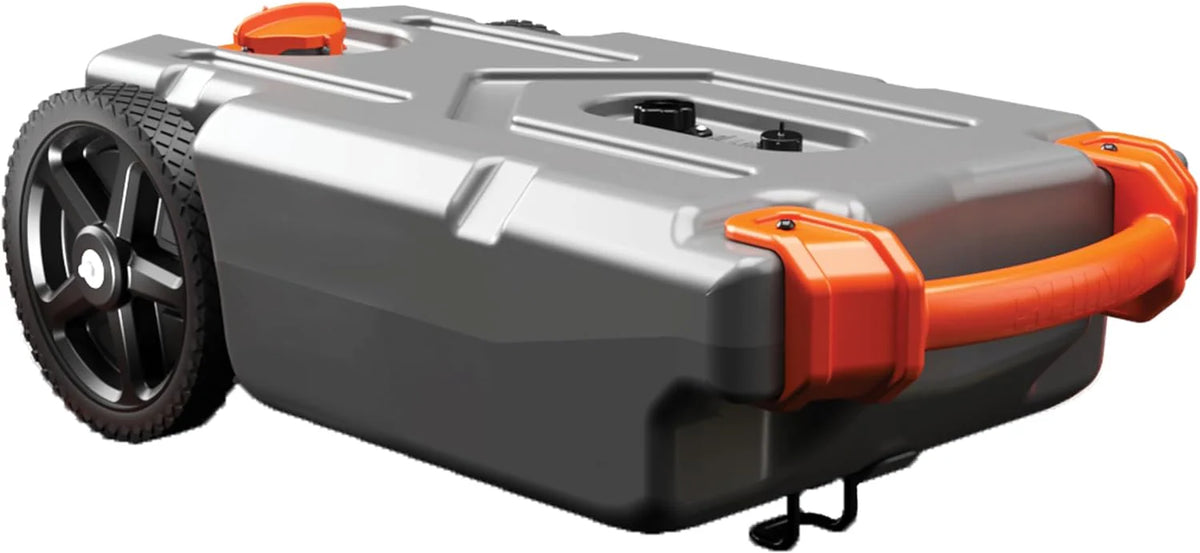36-Gallon Portable Camper / RV Tote Tank - Features Large Heavy-Duty No-Flat Wheels & Built-In Gate Valve - Removable Steel Tow Adapter, 3 ?RV Sewer Hose & More RV Accessories (39006)