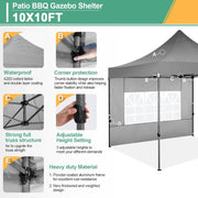 COBIZI 10x20 Heavy Duty Pop up Canopy Tent with 6 sidewalls Easy Up Commercial Outdoor Canopy Wedding Party Tents for Parties All Season Wind & Waterproof Gazebo with Roller Bag,Black(Frame Thickened)