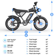 YVY 1500W Electric Bike for Adults, 33MPH 20'' Fat Tire Electric Motorcycle, 48V 20AH Removable Battery, 30 - 60