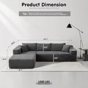 ovios 104" Cloud Sectional Couch with L-Shape Chaise,Modern Modular Sofa with Deep Seat, Upholstered Couches for Living Room Bedroom,No Assembly Required, Grey (Plush Corduroy Fabric)