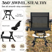Danrelax 360 Silent Camo Hunting Blind Chair, Armrests, Side Pouch, Telescopic Legs