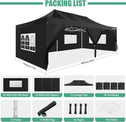 COBIZI 10x20 Heavy Duty Pop up Canopy Tent with 6 sidewalls Easy Up Commercial Outdoor Canopy Wedding Party Tents for Parties All Season Wind & Waterproof Gazebo with Roller Bag,Black(Frame Thickened)