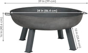 34-Inch Rustic Cast Iron Outdoor Raised Fire Pit Bowl with Handles - Oxidized Finish