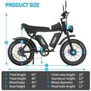 YVY 1500W Electric Bike for Adults, 33MPH 20'' Fat Tire Electric Motorcycle, 48V 20AH Removable Battery, 30 - 60