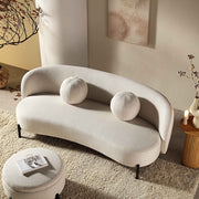 3-Seater Curved Sofa with Ball Cushions, Beige Linen Blend