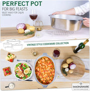 Cast Aluminum Dutch Oven - 8 Quart - Oval Dutch Oven Pot with Lid for Families and Parties - Lightweight Cajun Cookware with Ideal Heat Distribution - Oval Roaster Pan with Lid (13 Inch)